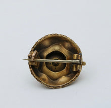 Load image into Gallery viewer, Antique Etrascan Revival 14K Yellow Gold Pearl Brooch.
