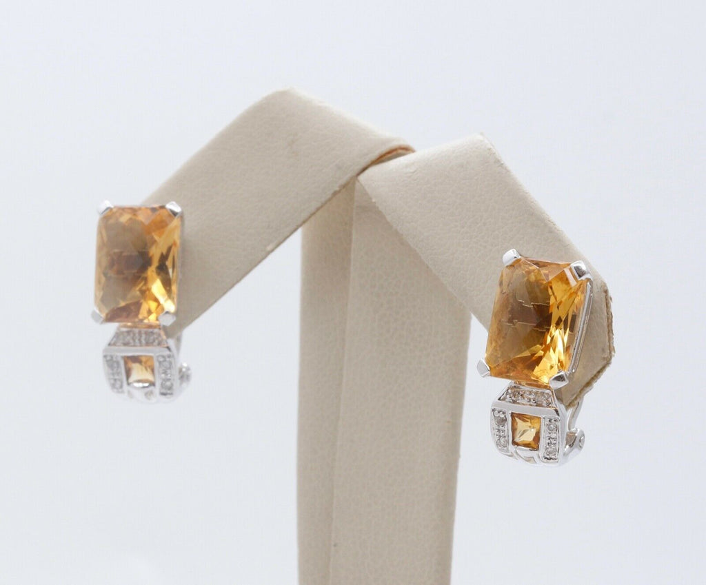 Elegant Citrine Diamonds 14K White Gold French Clip Earrings