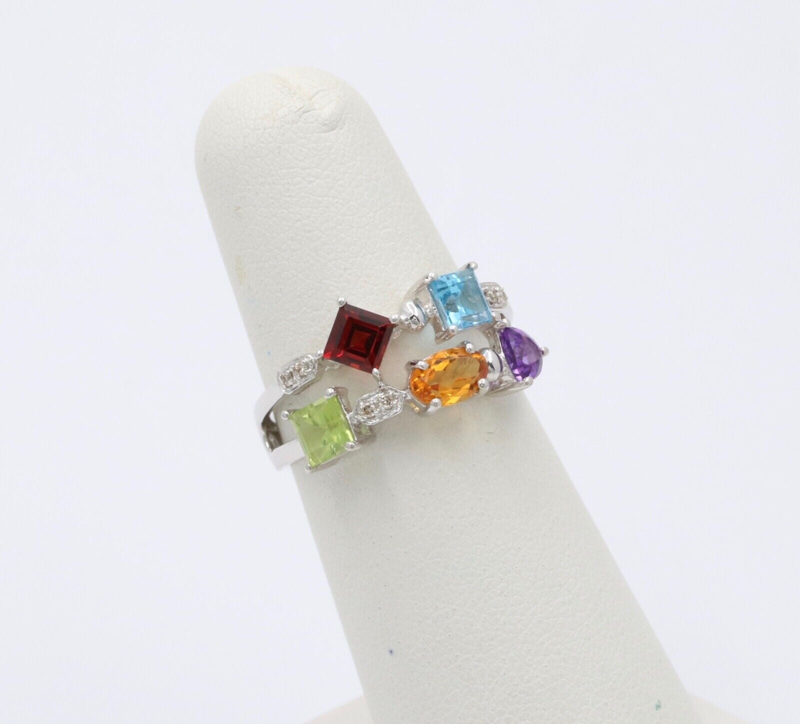 Vintage Multistone 14K White Gold Geometric Ring