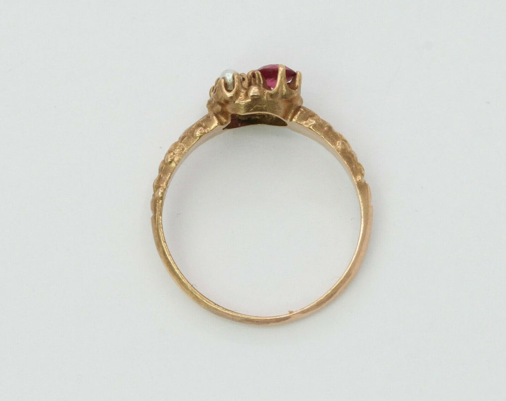 Victorian 14K Rose Gold Seed Pearl Ruby Promise Ring