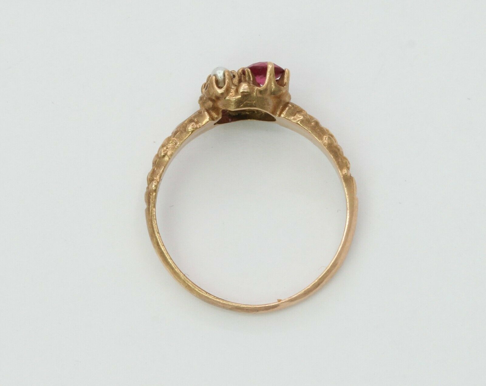 Victorian 14K Rose Gold Seed Pearl Ruby Promise Ring