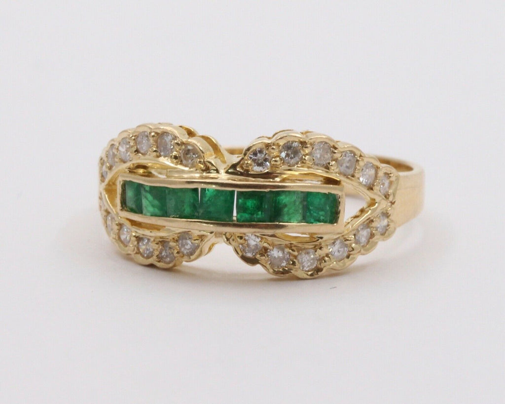 Vintage Infinity Diamond & Emerald Ring Band