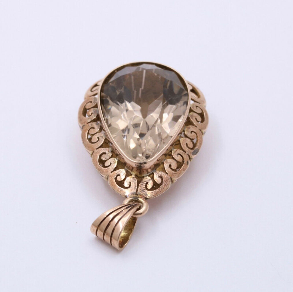 Vintage 14K Rose Gold Pear Shape Smoky Topaz  Pendant , Necklace