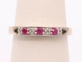 Vintage "I Love You" Ring with Rubies and Diamonds 10K White Gold with Hearts