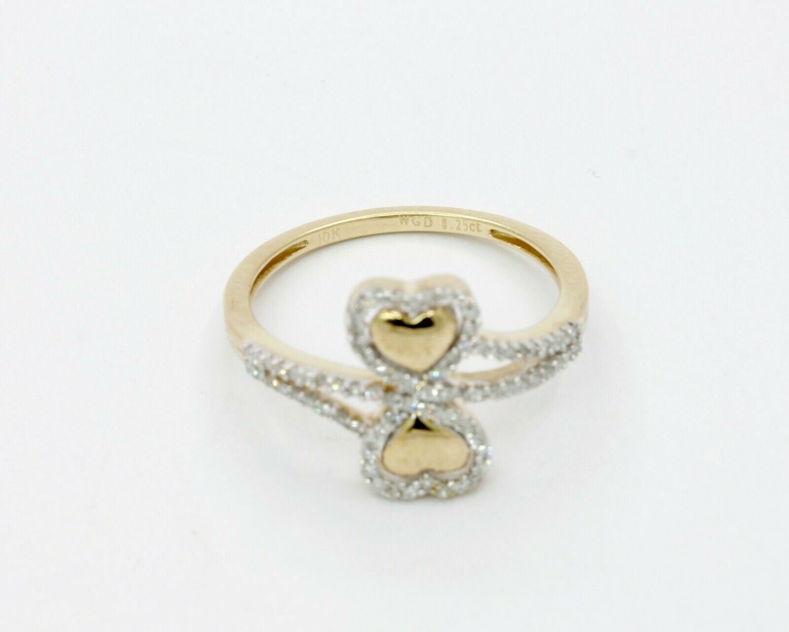 Vintage 10K Double Heart Diamond Ring