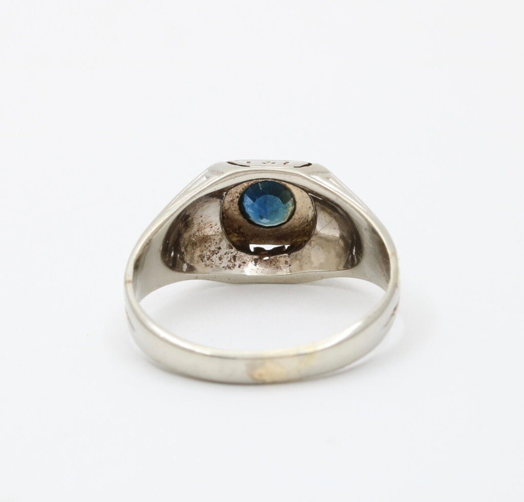 Art Deco Sapphire 14K White Gold Unisex Ring Band