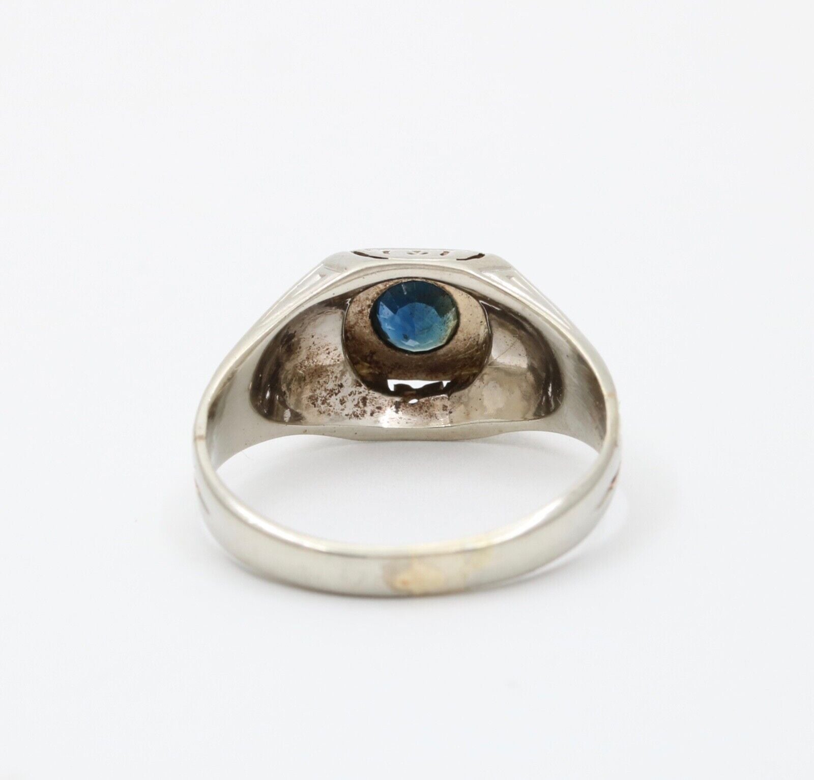 Art Deco Sapphire 14K White Gold Unisex Ring Band