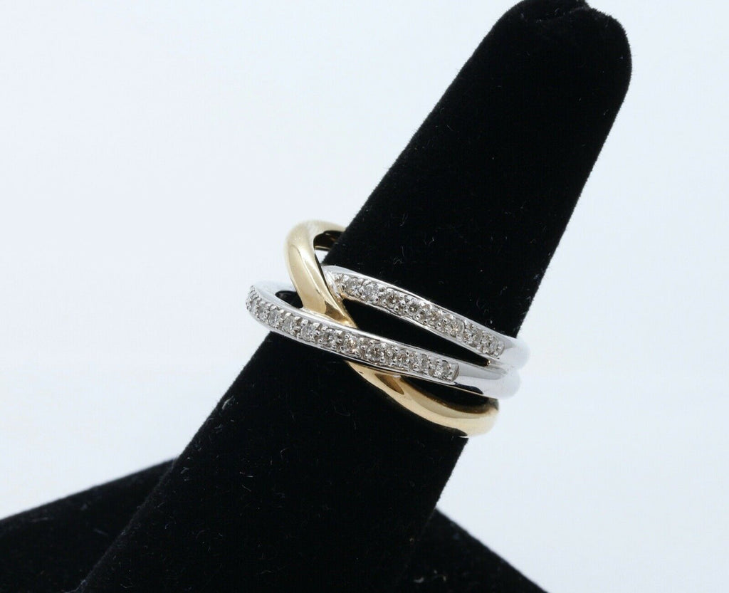 Vintage Diamonds 14K White Yellow Gold Trinity Ring
