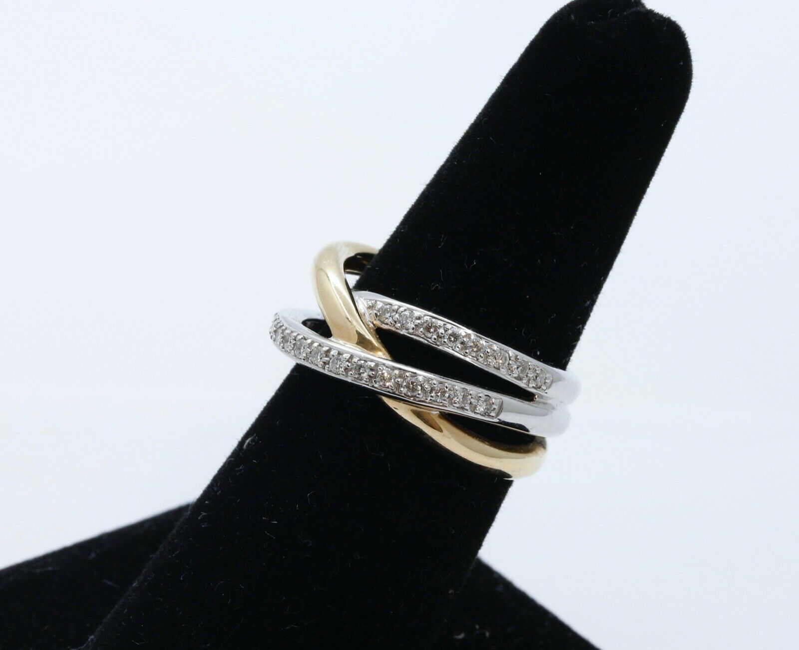 Vintage Diamonds 14K White Yellow Gold Trinity Ring