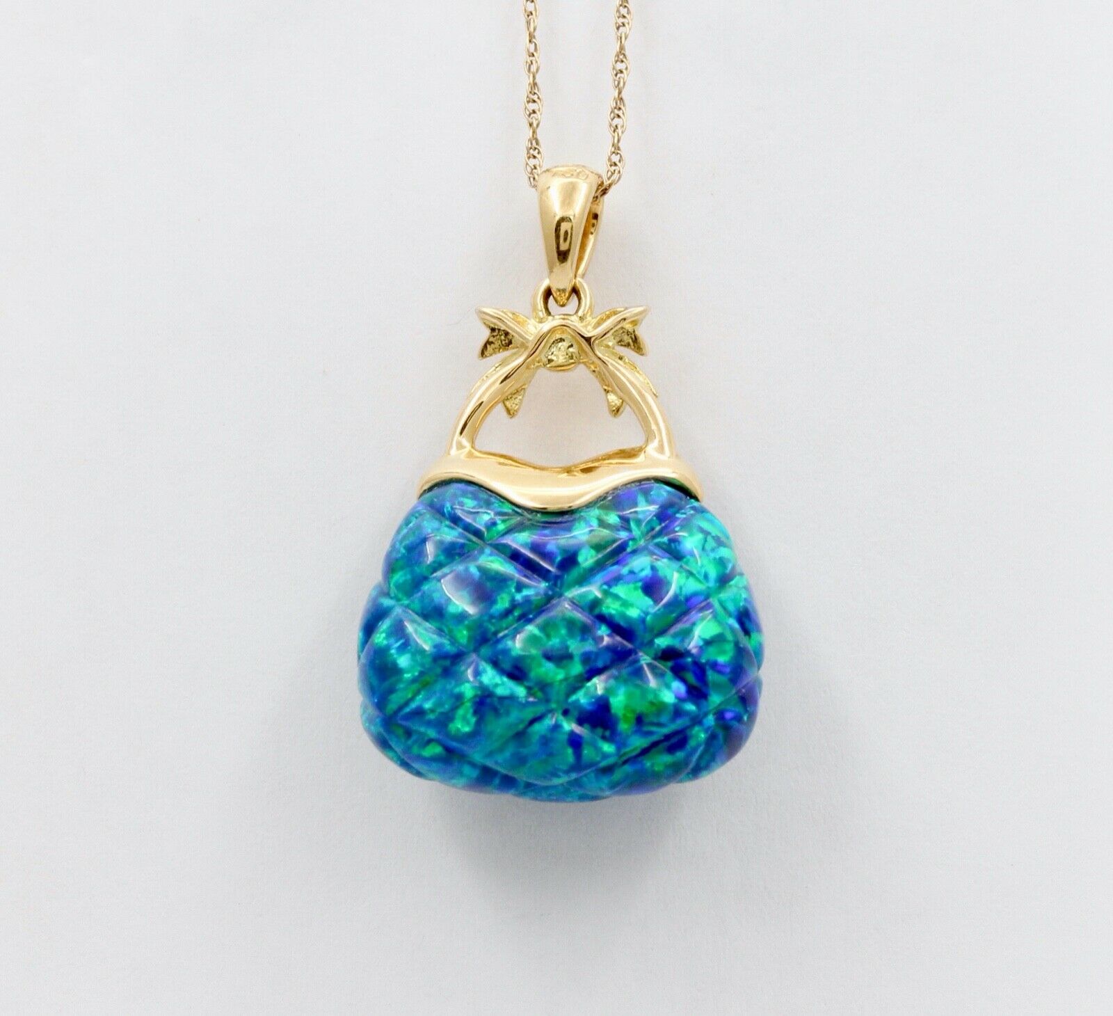 Cute Vintage 14K Synthetic Opal Diamond Purse Pendant