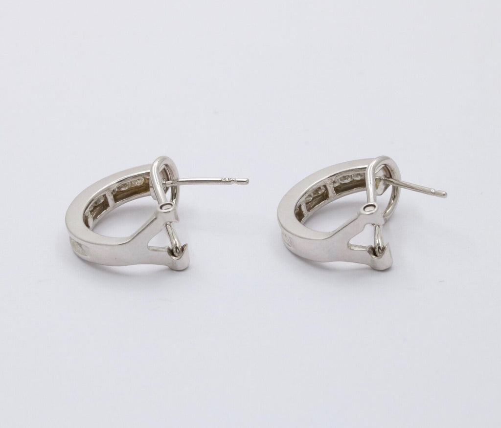 Vintage Huggie Table Cut Diamonds 14K White Gold Earrings