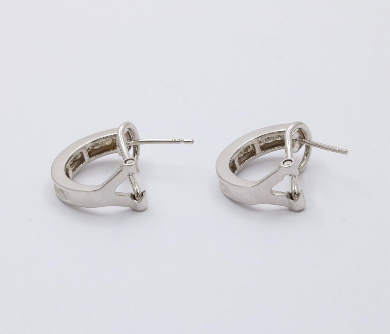 Vintage Huggie Table Cut Diamonds 14K White Gold Earrings