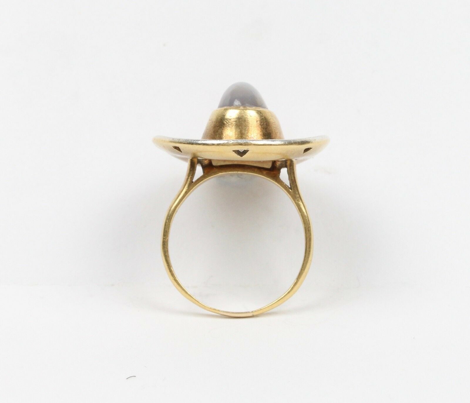 Vintage Star Sapphire Diamonds 18K Yellow Gold Cowboy Hat Ring