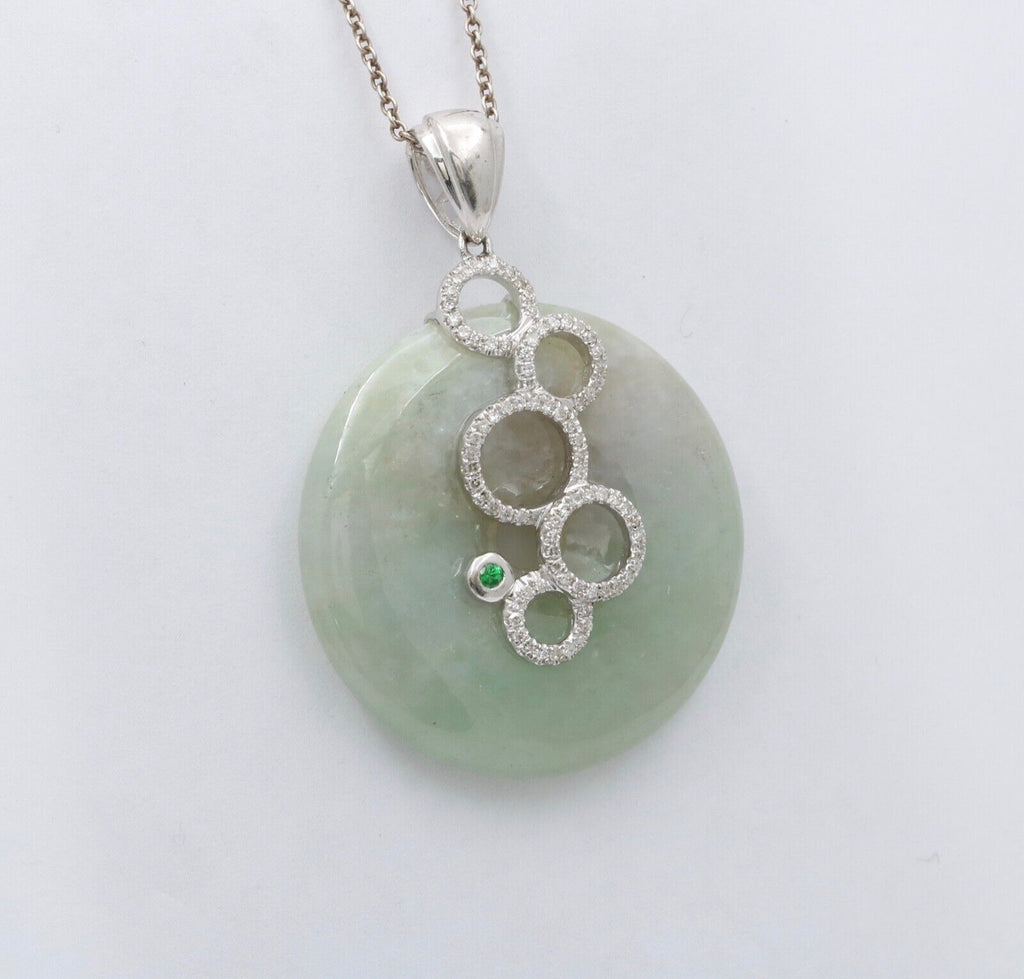 Vintage 18K White Gold Reincarnation Jade Pendant, Necklace.