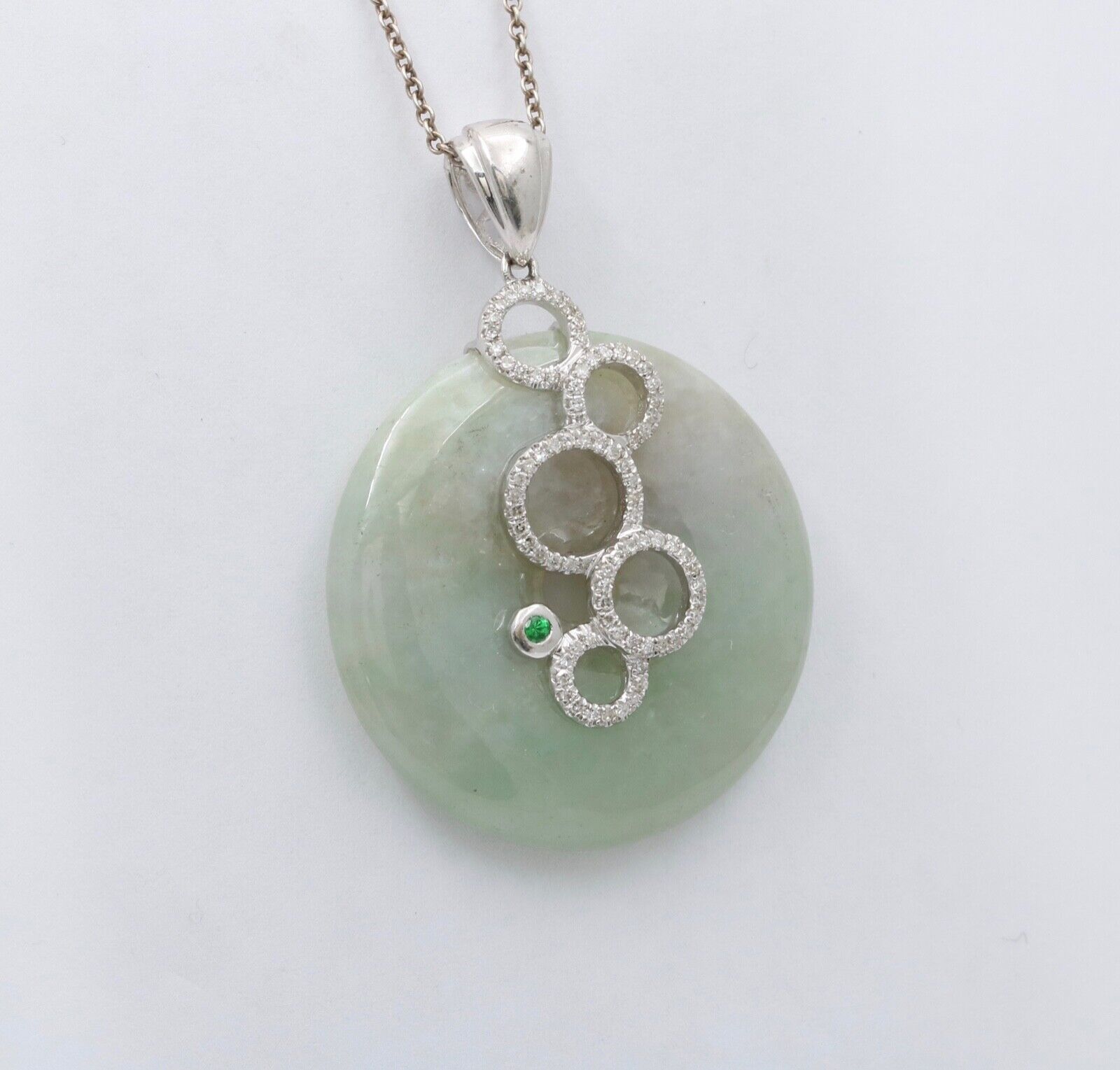 Vintage 18K White Gold Reincarnation Jade Pendant, Necklace.
