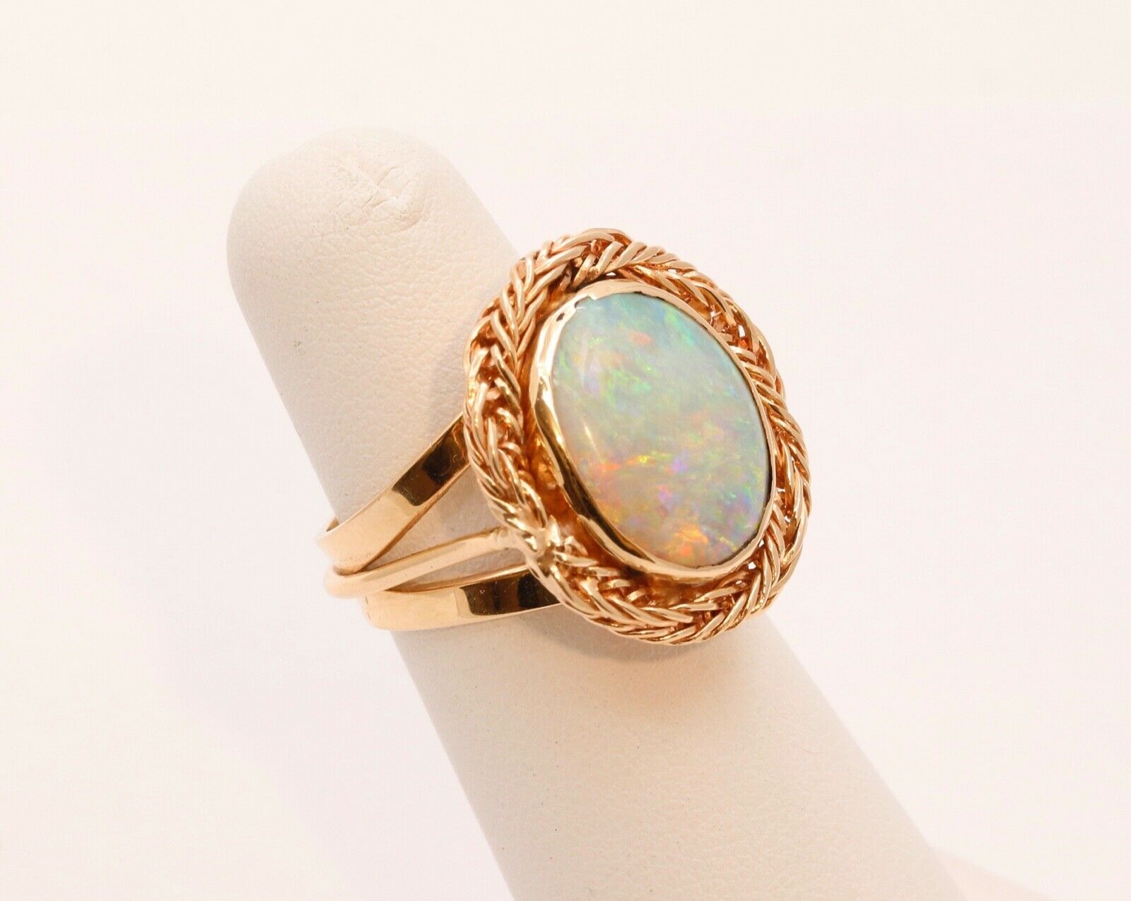 Vintage Natural Opal 14K Yellow Gold Rope Twist Ring