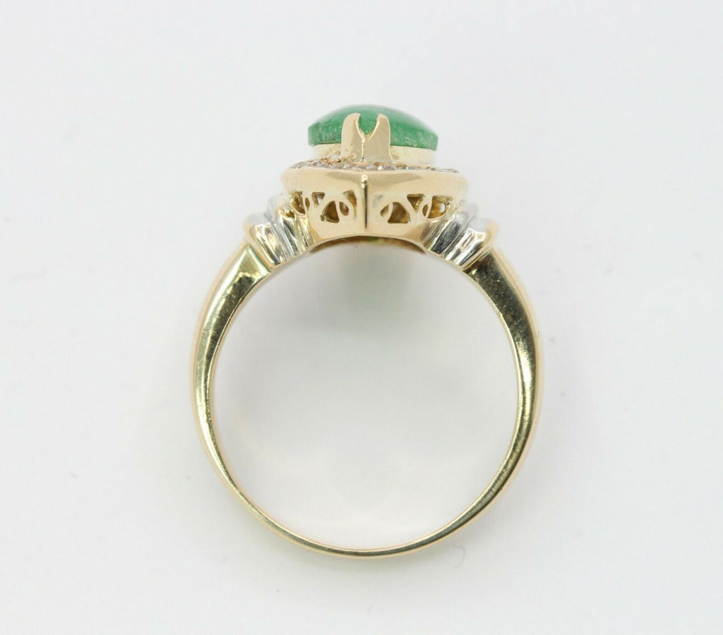 Vintage 18K Yellow Gold Jade Diamond navette Ring