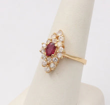 Load image into Gallery viewer, Vintage Diamond and Ruby Navette Ring, Statement Ring
