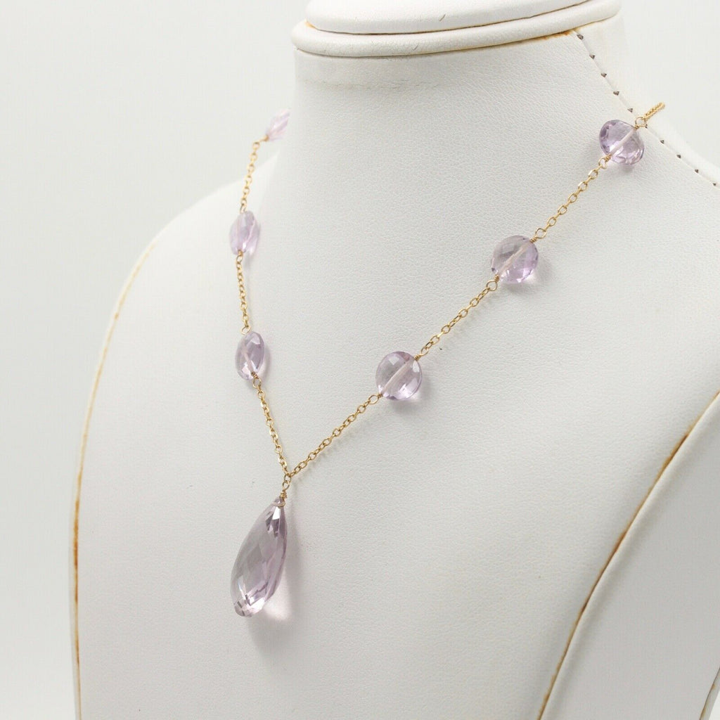 Vintage Amethyst Droplet 14K Yellow Gold Necklace