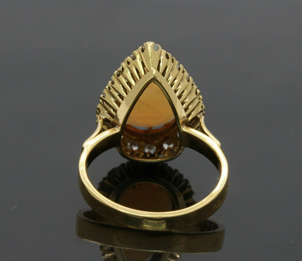 Vintage 18K Yellow Gold Halo Setting Opal Diamond Cocktail Ring