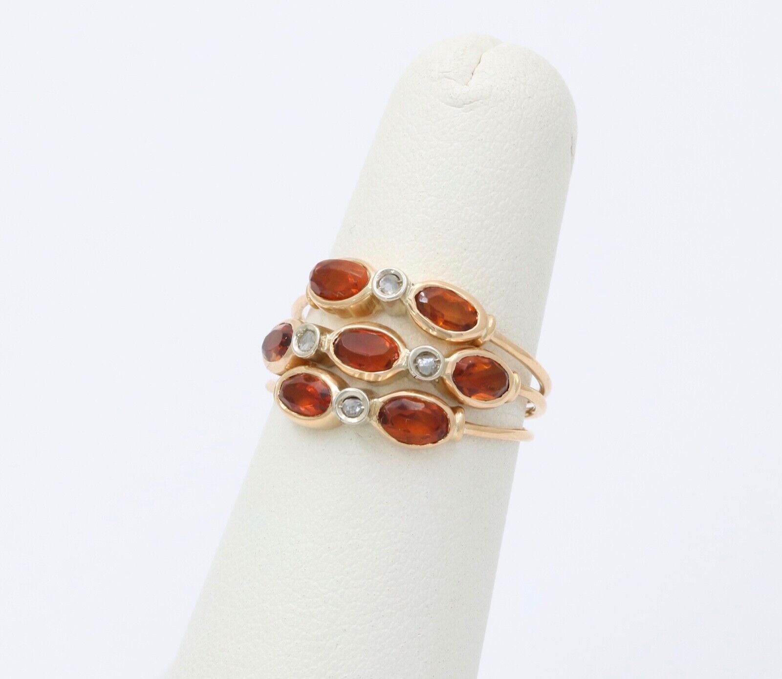 Vintage Portuguese Citrine Diamonds 19K Yellow Gold 3 Piece Ring Set