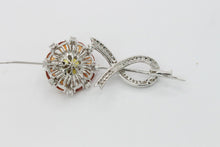 Load image into Gallery viewer, Vintage 18K White Gold Yellow Orange Sapphires Diamonds Brooch Pin
