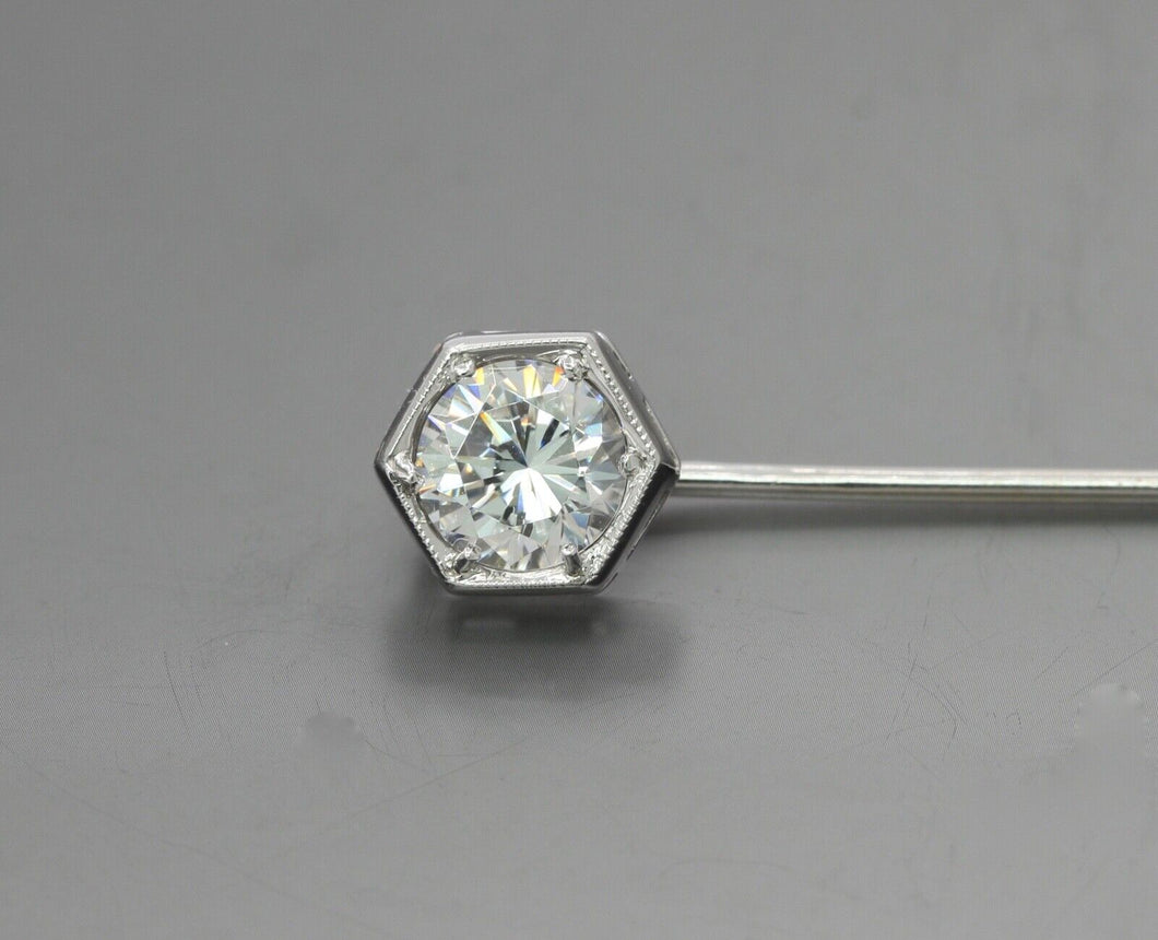 Art Deco 14K White Gold Limestone Stick Pin