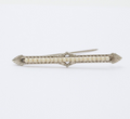 Antique 10K White Gold Art Deco Pearl Bar Brooch, Pin