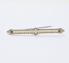 Load image into Gallery viewer, Antique 10K White Gold Art Deco Pearl Bar Brooch, Pin
