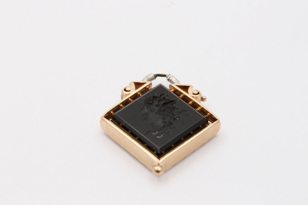 Art Nouveau Intaglio Carved Onyx 14K Yellow White Gold Pendant