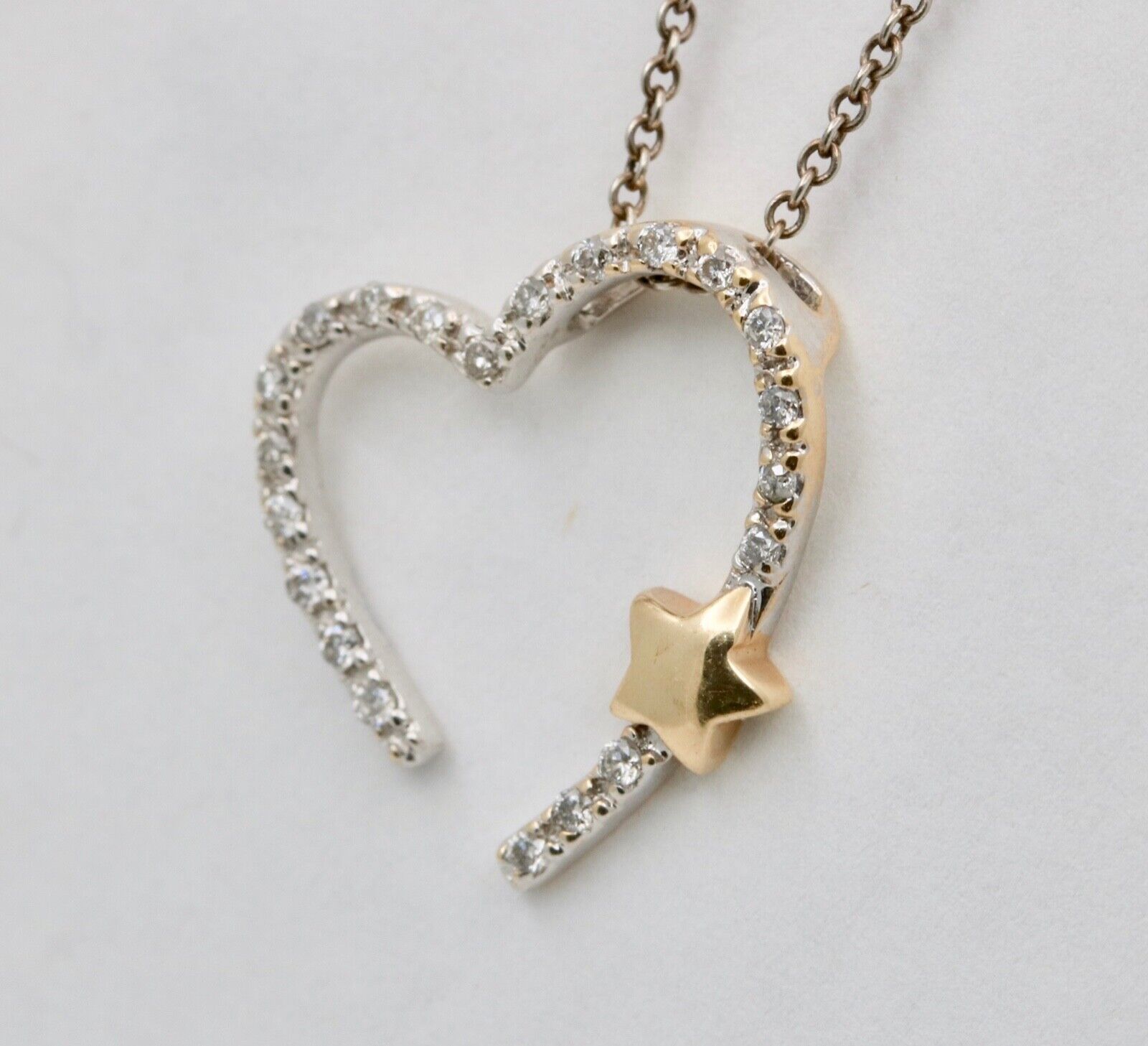 Vintage Heart on a Star Diamonds 14K White Yellow Gold Pendant