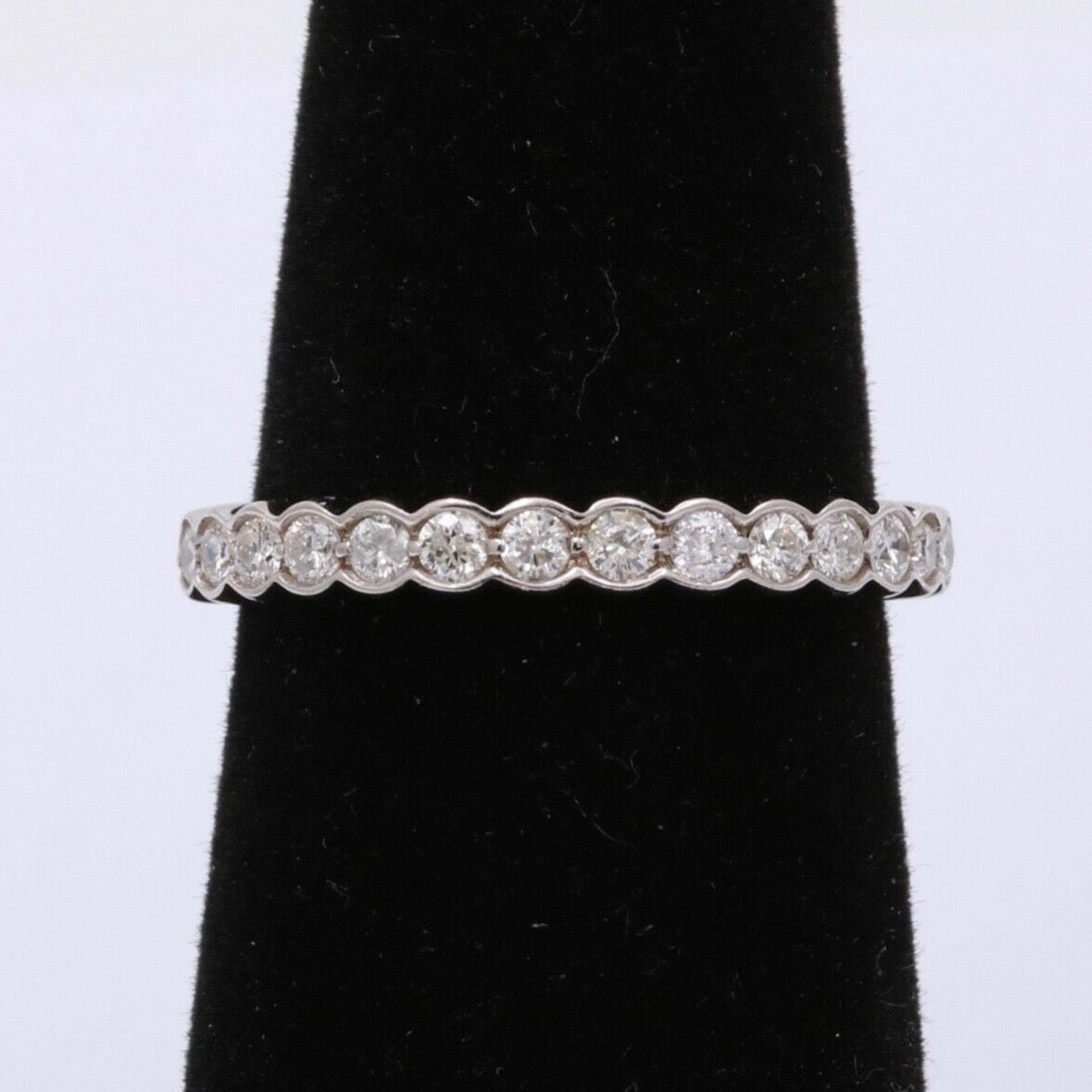 Vintage Diamonds 14K White Gold Wedding Band Stacking Ring