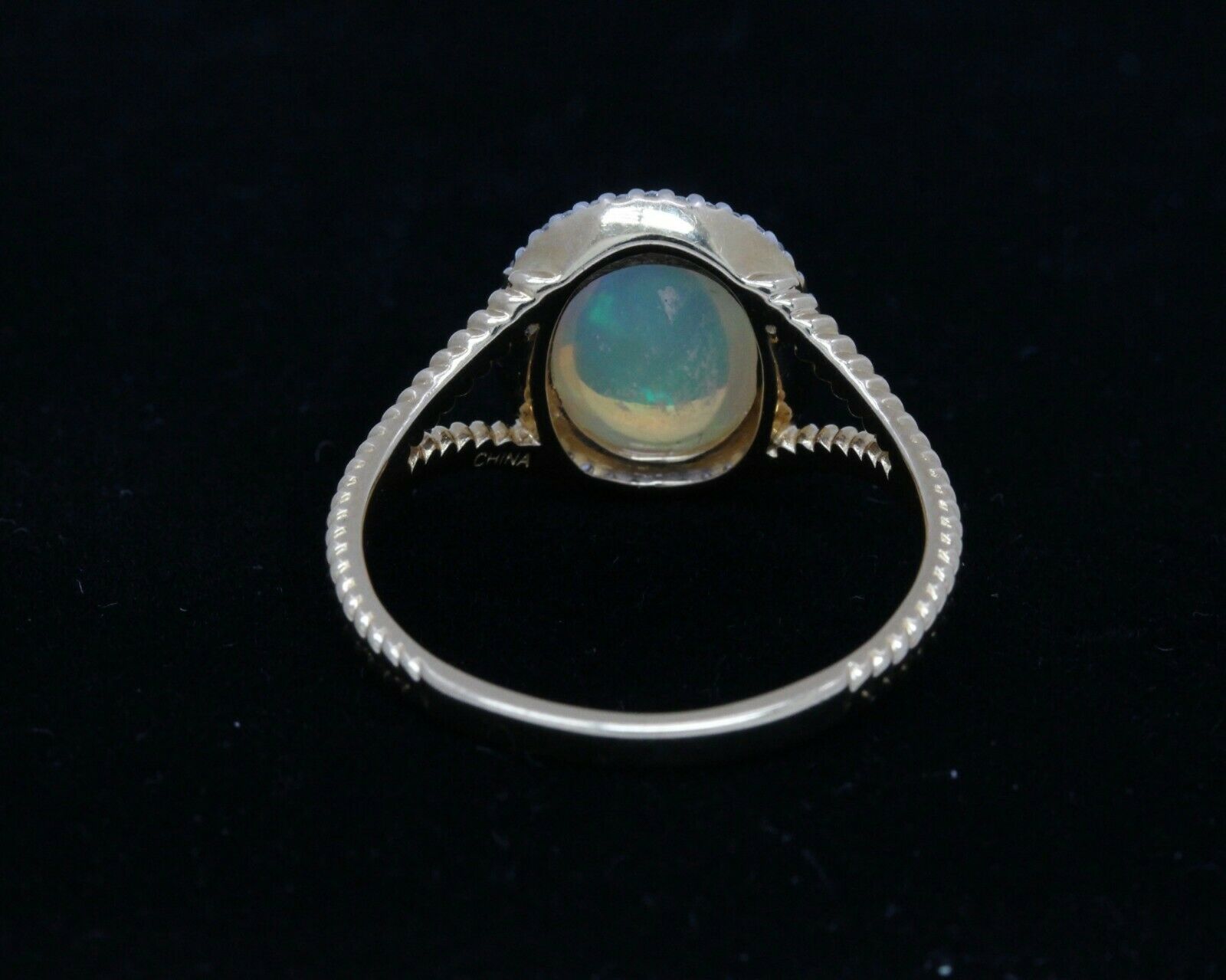 Vintage 14K Yellow Gold Opal and Diamond Halo Ring