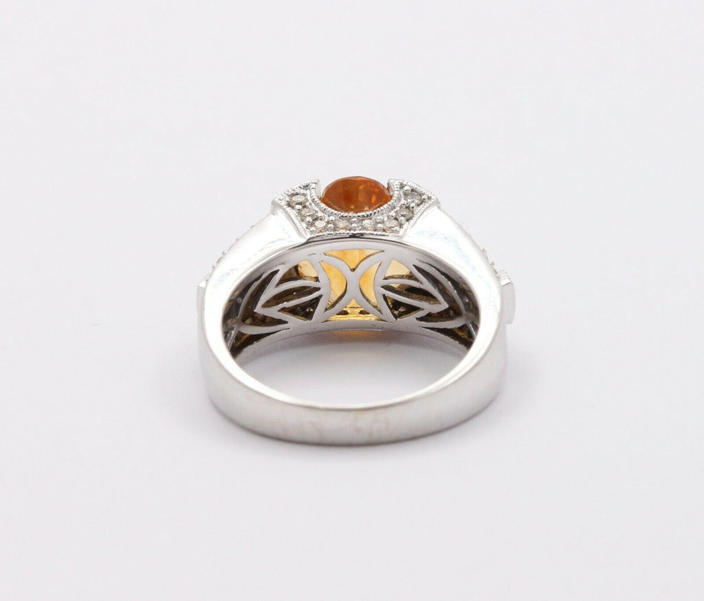 Unique Clover Shape Checkerboard Cut Citrine 14K White Gold Diamond Ring , Engag