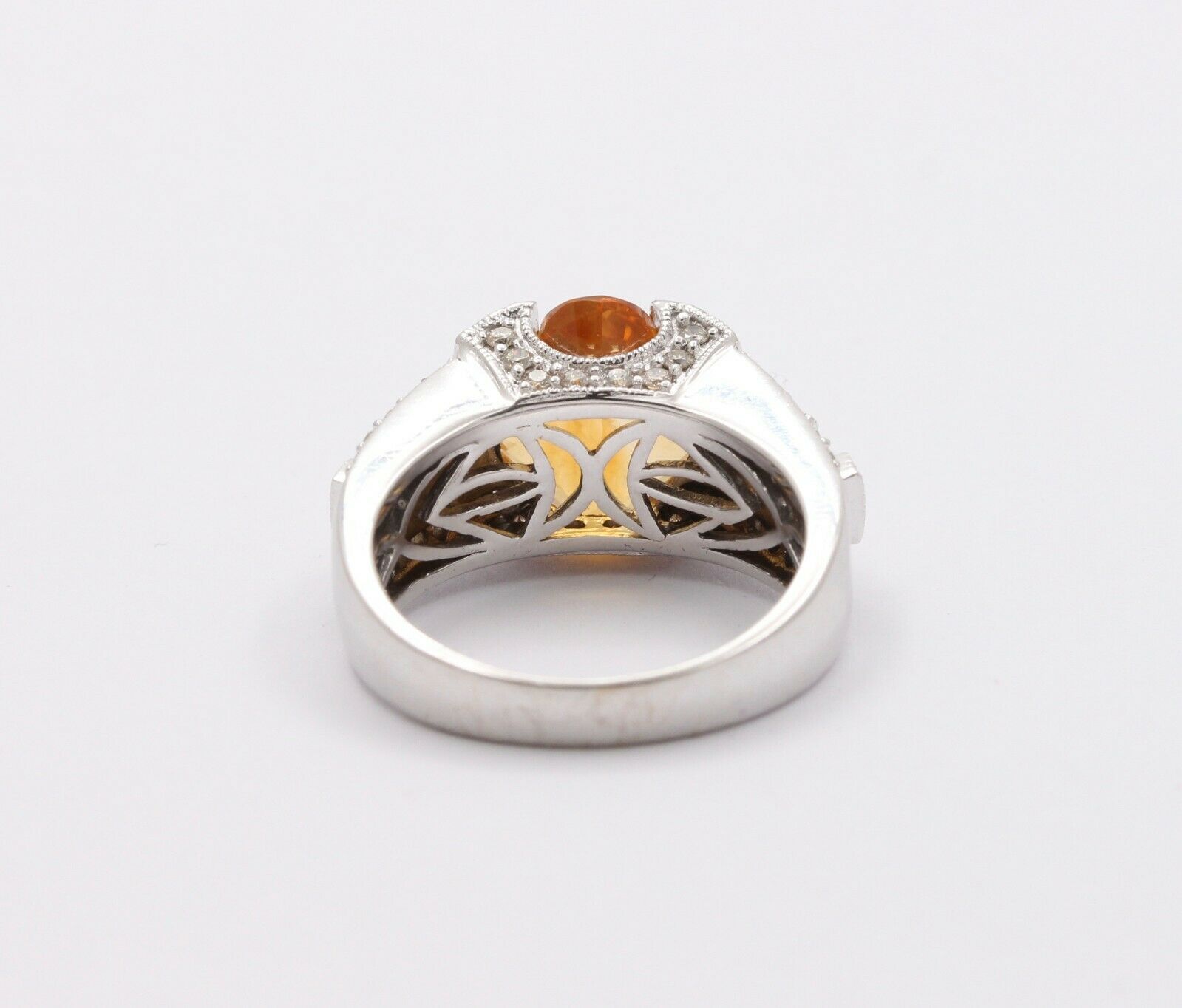 Unique Clover Shape Checkerboard Cut Citrine 14K White Gold Diamond Ring , Engag