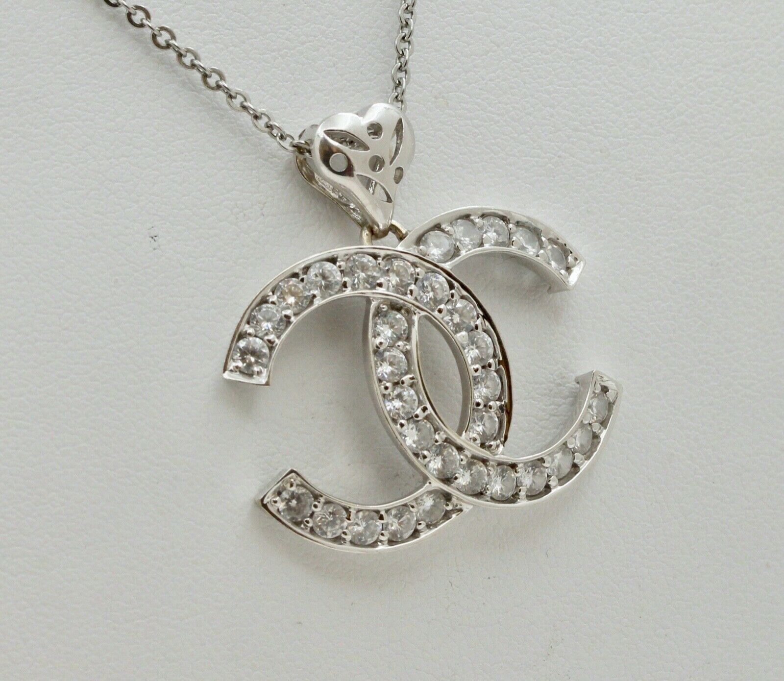 Chanel Logo Pendant Reproduction 14K White Gold Cubic Zirconia Pendant