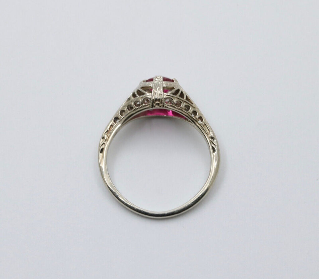 Art Deco 18K White Gold Filigree Ring Band, Engagement Ring