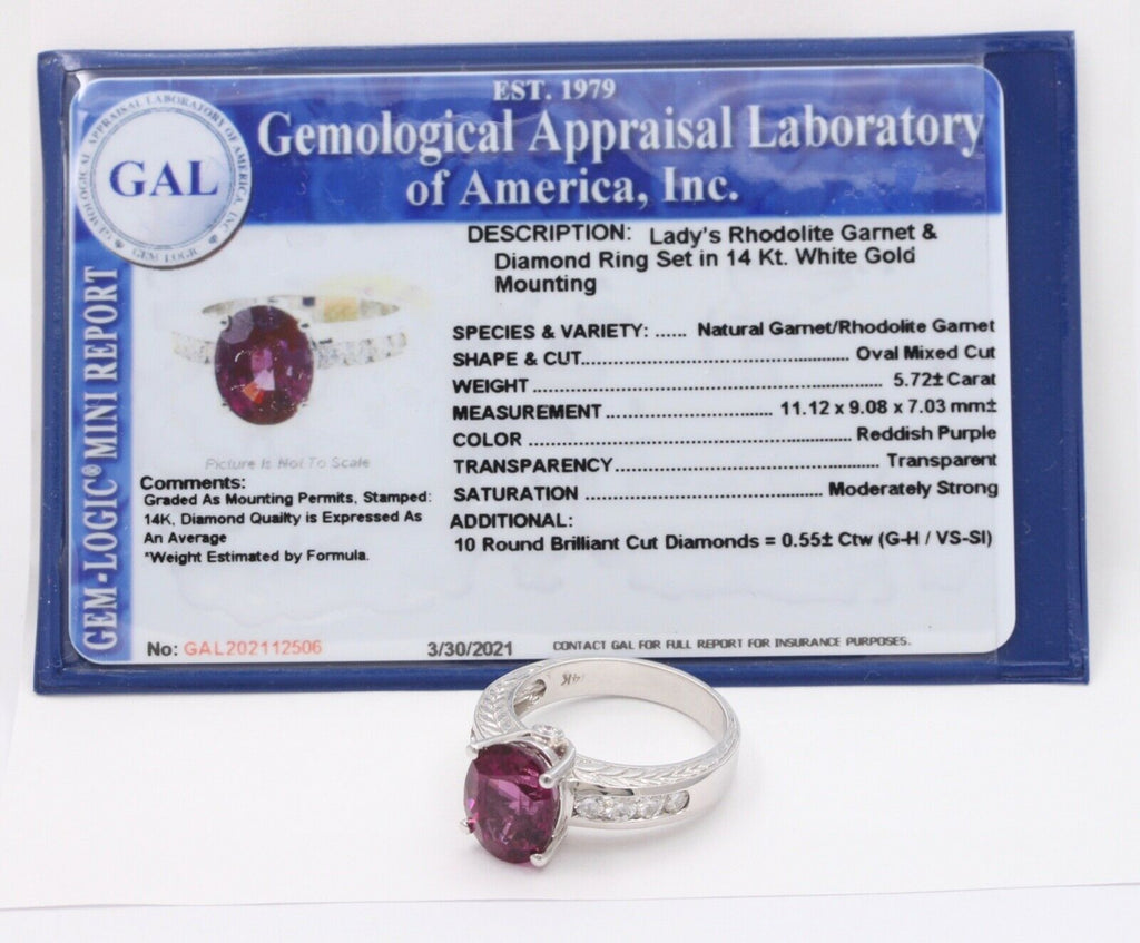 Large Cocktail Rhodolite Garnet Diamonds 14K White Gold Ring