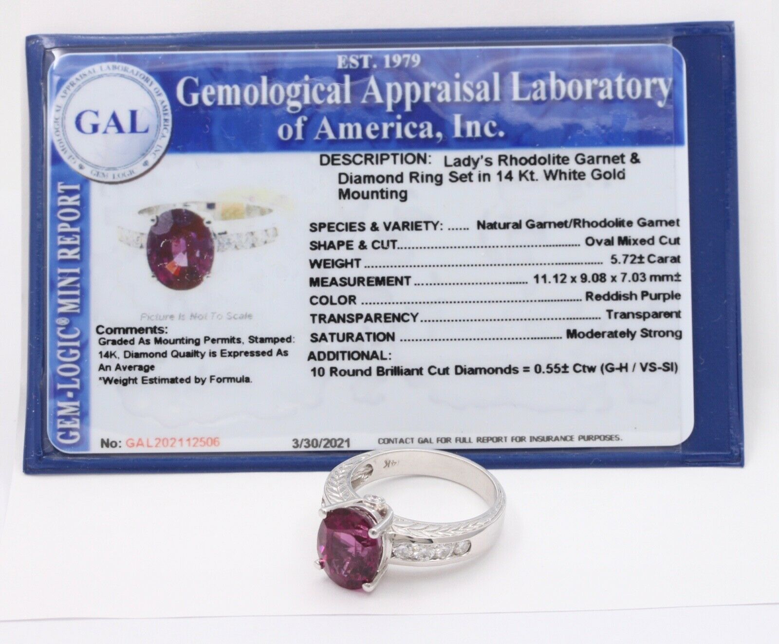 Large Cocktail Rhodolite Garnet Diamonds 14K White Gold Ring