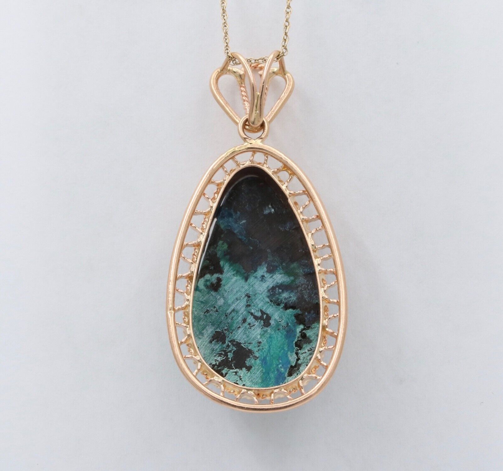 Vintage Chrysocolla 14K Yellow Gold Pendant