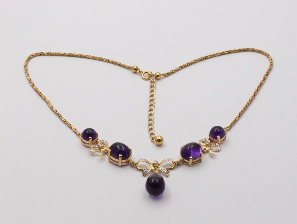 Estate Chandelier Amethyst Diamonds 14K Yellow Gold Necklace