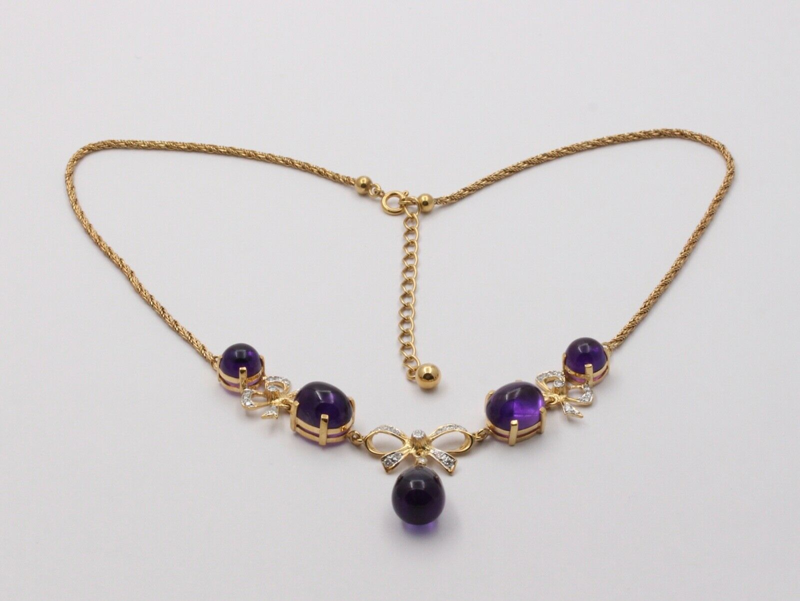 Estate Chandelier Amethyst Diamonds 14K Yellow Gold Necklace