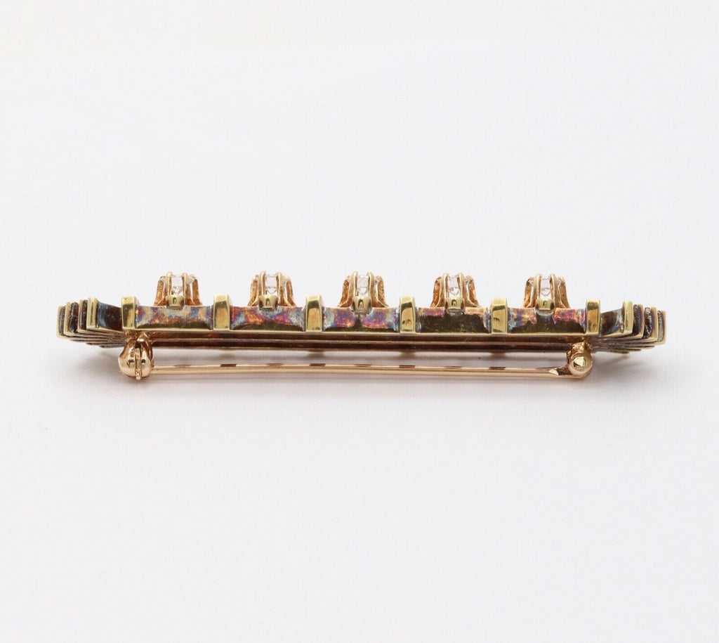 Vintage Art Deco Style 14K Yellow Gold Diamond Black Enamel Bar Pin, Brooch.