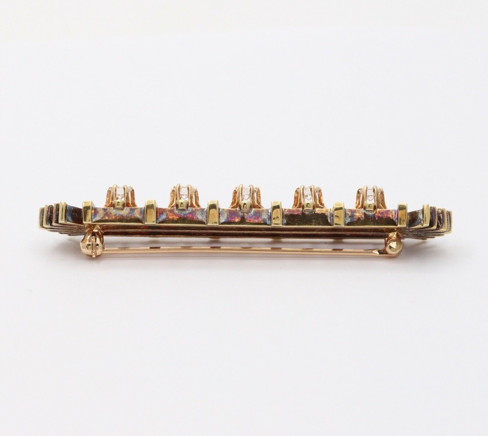 Vintage Art Deco Style 14K Yellow Gold Diamond Black Enamel Bar Pin, Brooch.
