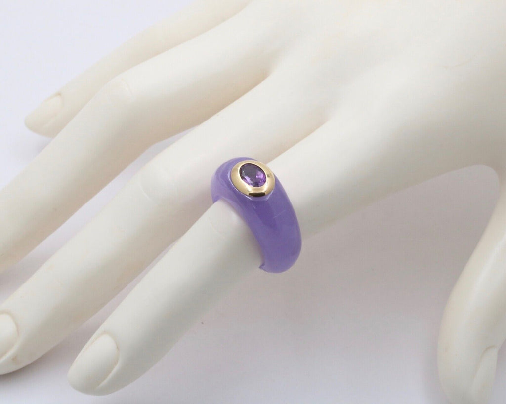 Vintage Purple Jade Amethyst 18K Yellow Gold Ring