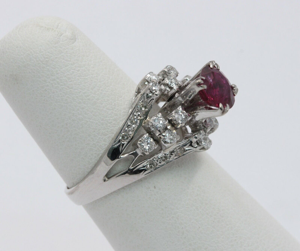 Vintage Ladies Ruby Diamonds 925 Silver Ring
