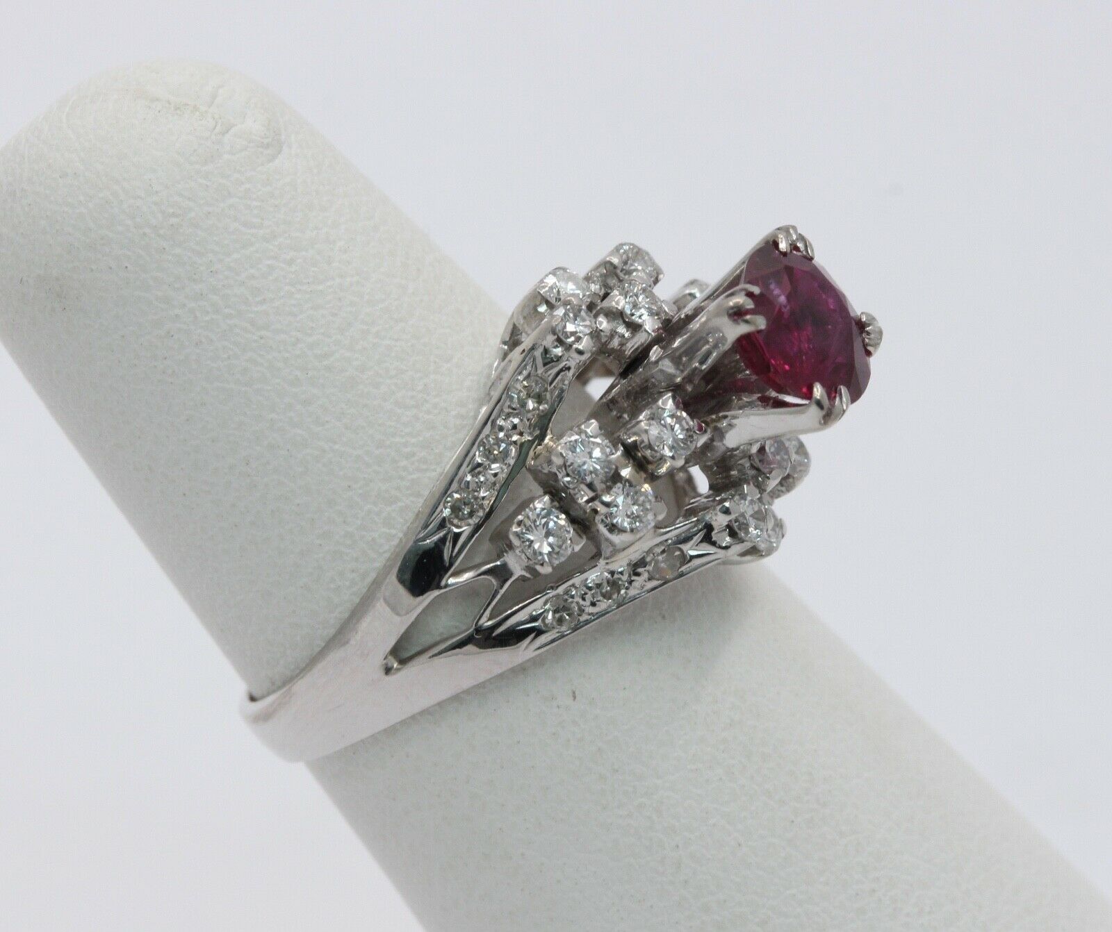 Vintage Ladies Ruby Diamonds 925 Silver Ring