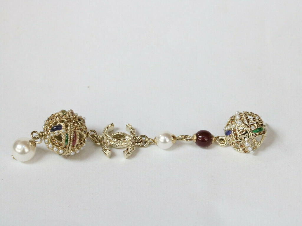 Chanel CC Logo Long Dangling Earrings with Crystal Pearls