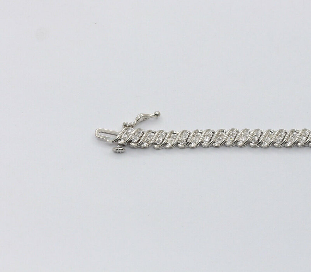 Lovely Ladies Tennis Bracelet 10K White Gold Diamonds