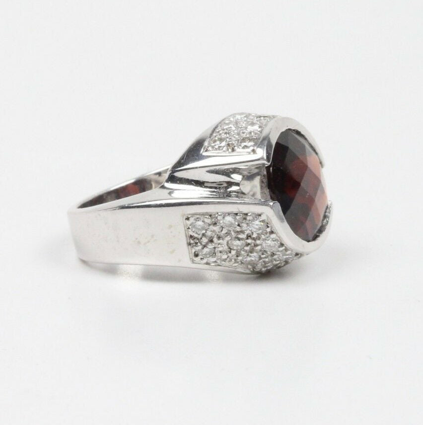 Vintage 18K White Gold Garnet and Diamond Statement Ring